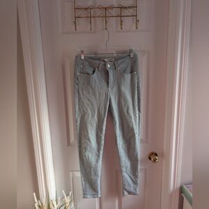 Women's White And Blue Striped Jeans